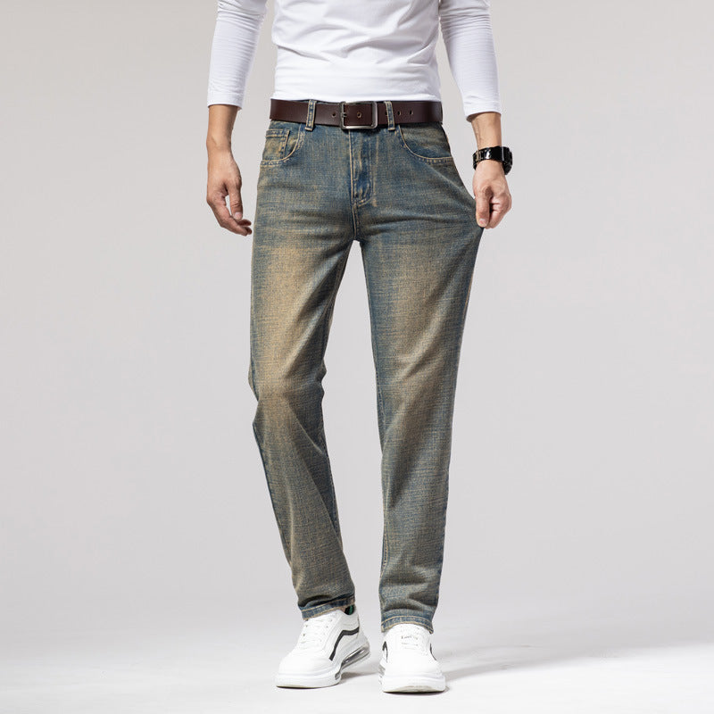 Men's Straight Stretch Slim Retro Men's Long Jeans