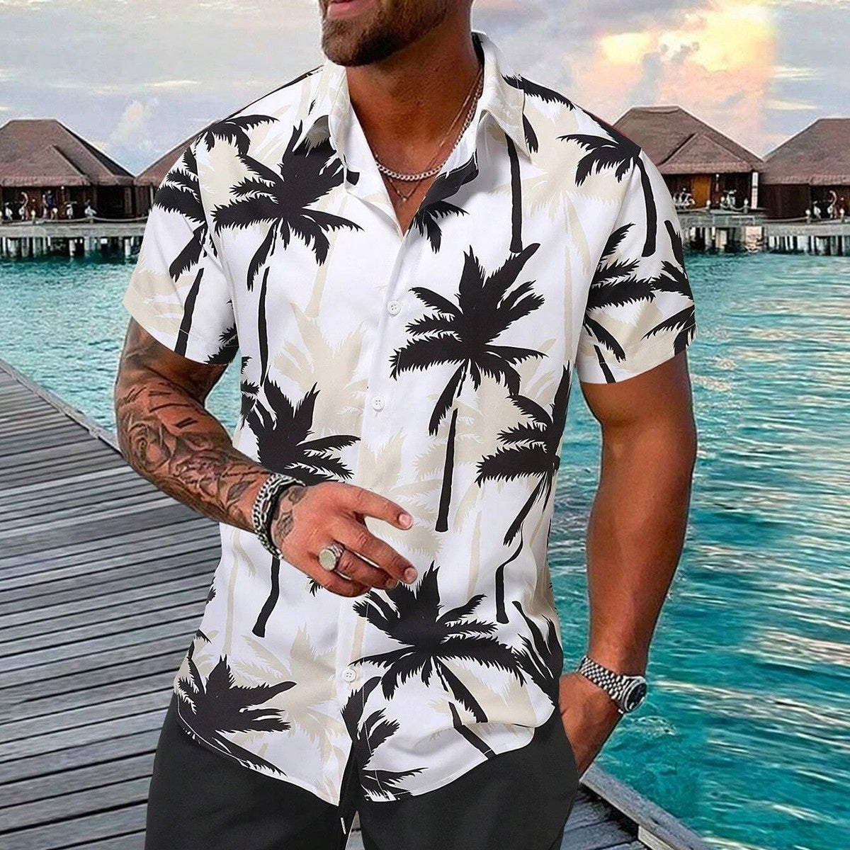 Men's 3D Printed Short-sleeved Shirt Beach Pants Suit