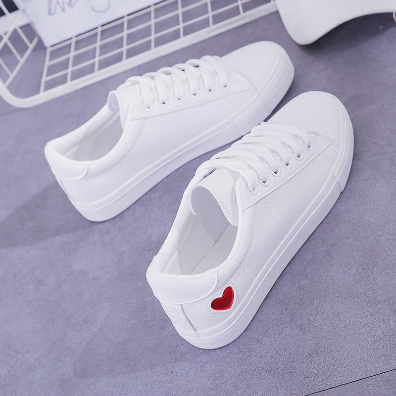 Breathable Cute Heart Flats Casual Shoes White Sneakers