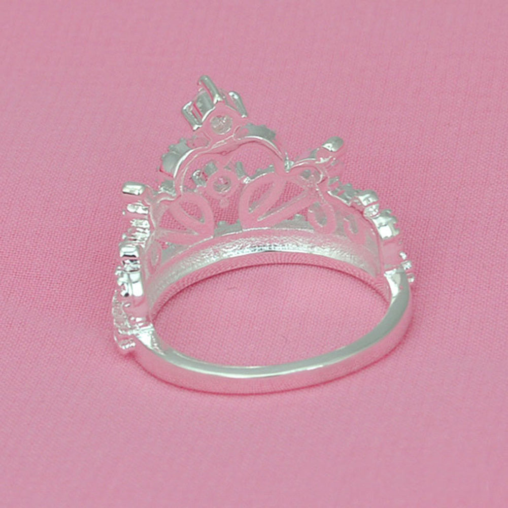 Special Silver Crown Plated Sparkling Woman Crystal Crown Ring