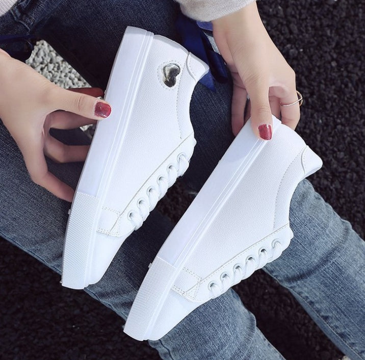 Breathable Cute Heart Flats Casual Shoes White Sneakers