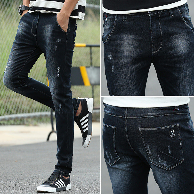 Spring Jeans Male Slim-fitting Ankle-tied