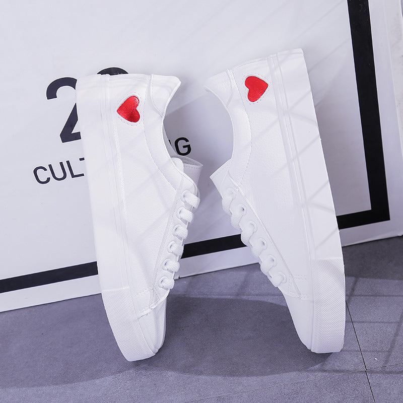 Breathable Cute Heart Flats Casual Shoes White Sneakers