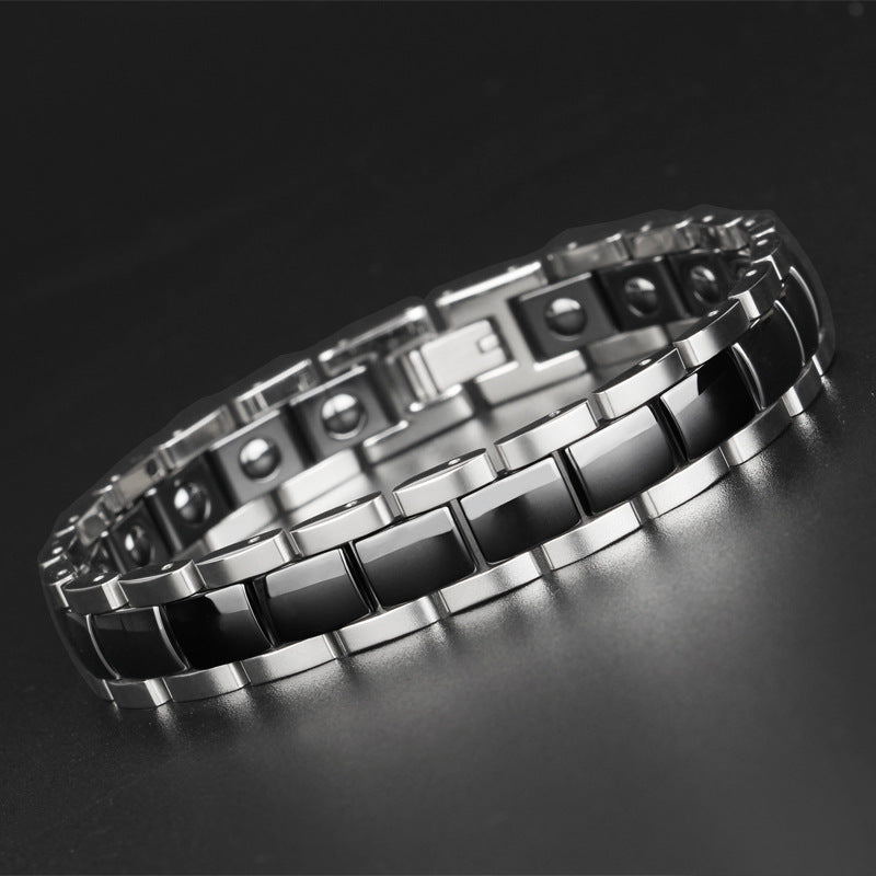 Ceramic and Stainless Steel Magnetic Bracelet for Boys Black and White Ceramic Bracelet