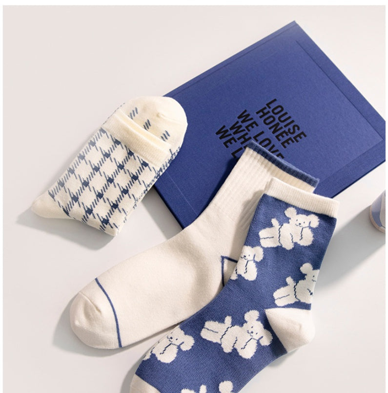 Girls Socks Blue Dog Short Socks High