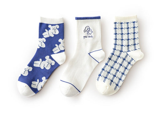 Girls Socks Blue Dog Short Socks High