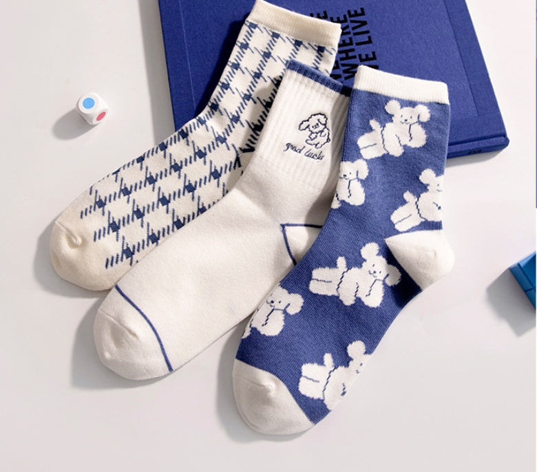 Girls Socks Blue Dog Short Socks High