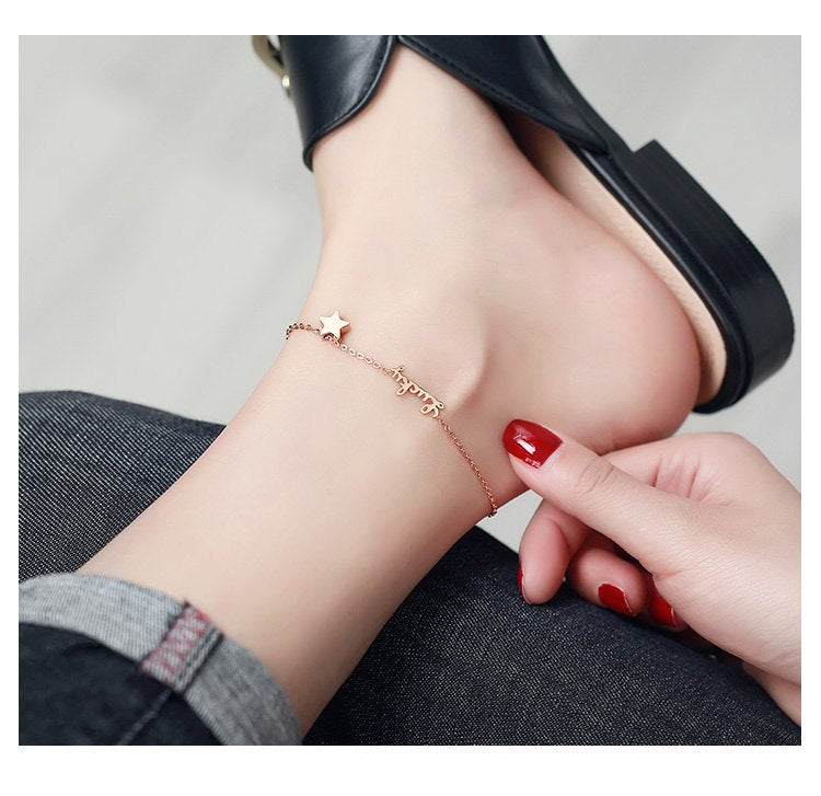 Rose Gold Color Anklet Lucky Star Chain for Woman Jewelry