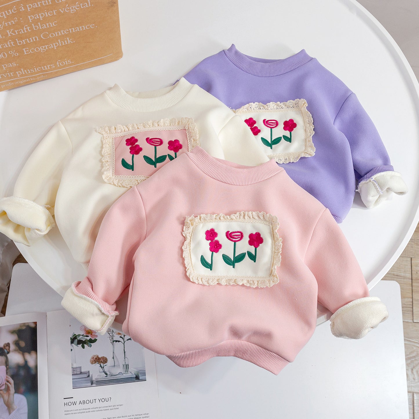 Girls' Fashion Cute Floral Padded Sweater Tops