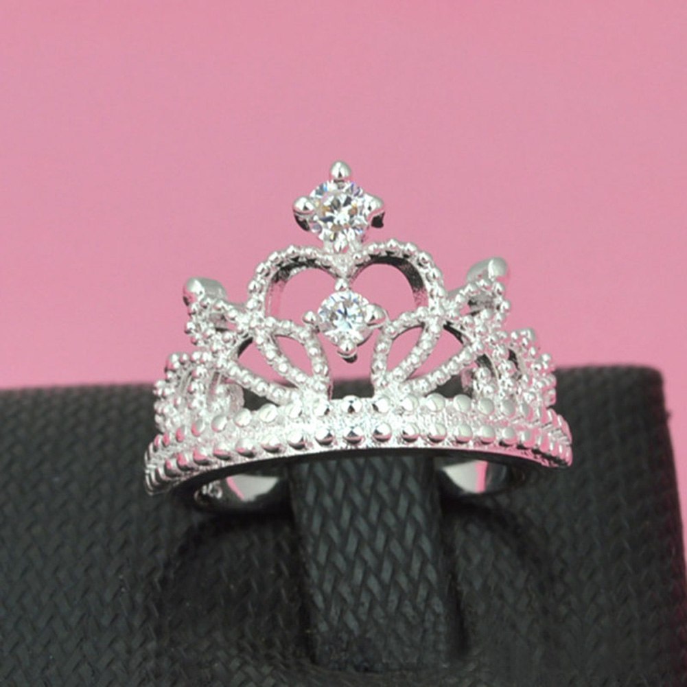 Special Silver Crown Plated Sparkling Woman Crystal Crown Ring