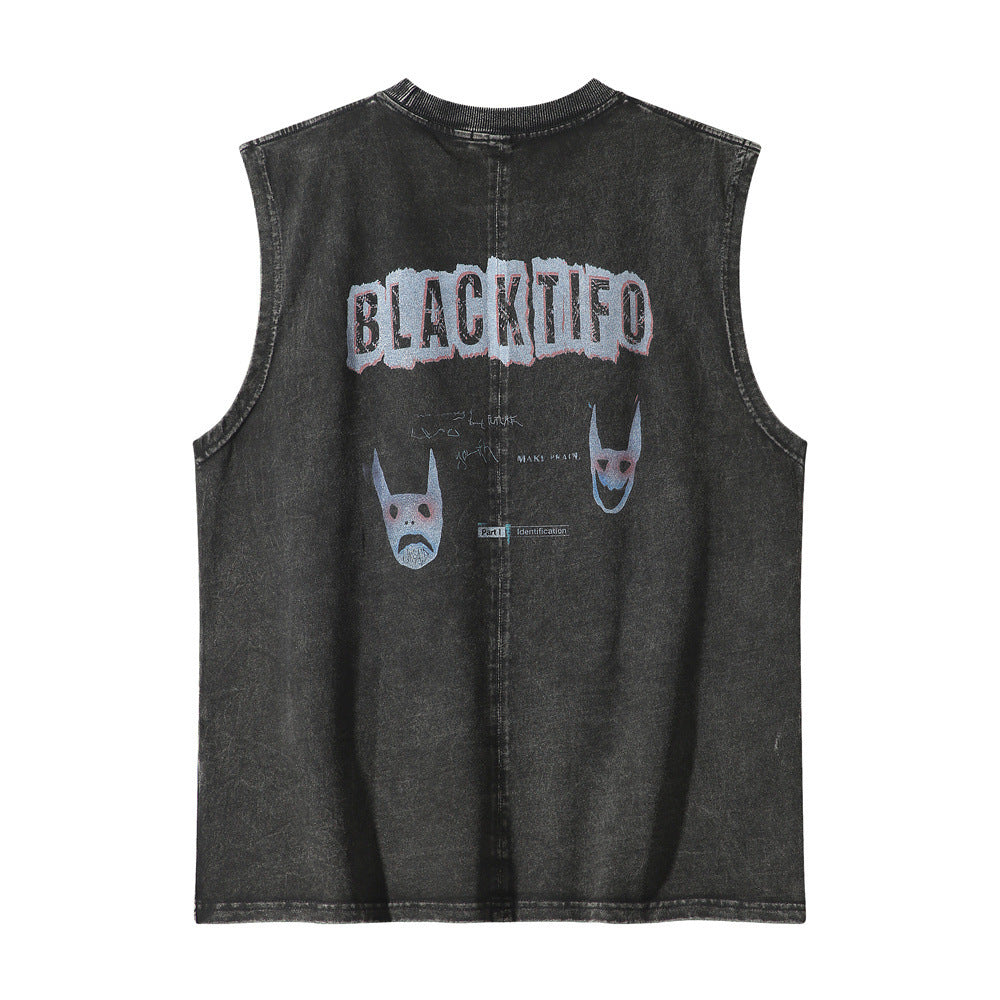 Ghost Face Printed Distressed Wash Vest For Men