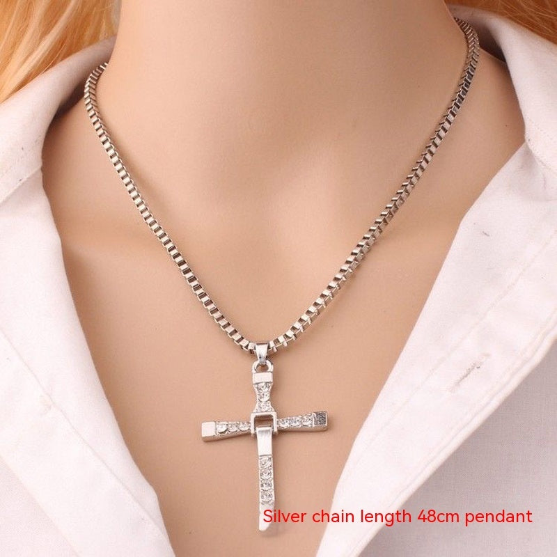 Cross-shape Necklace With Rhinestones For Woman