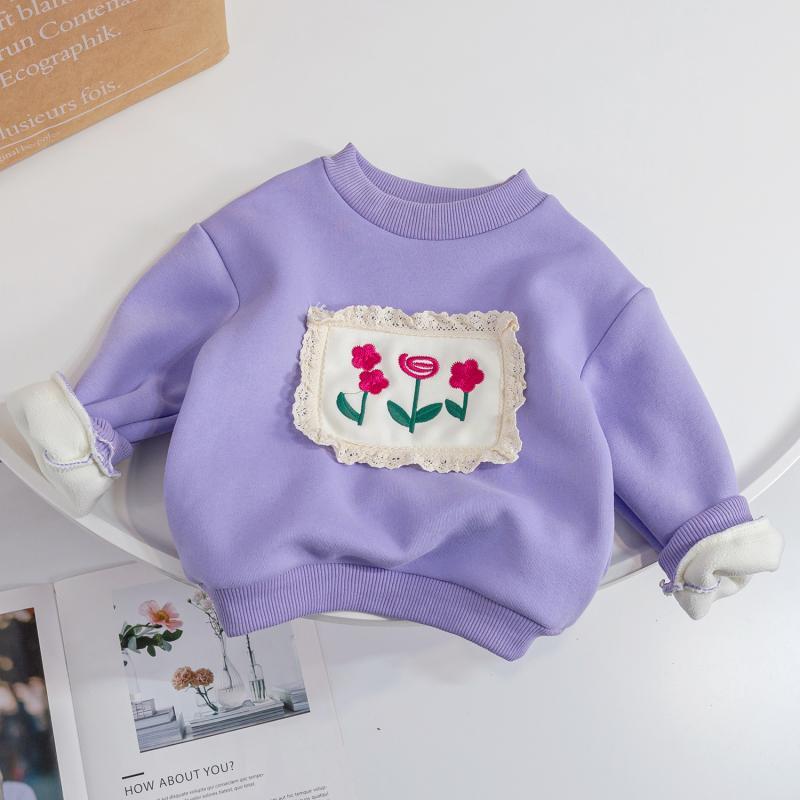 Girls' Fashion Cute Floral Padded Sweater Tops