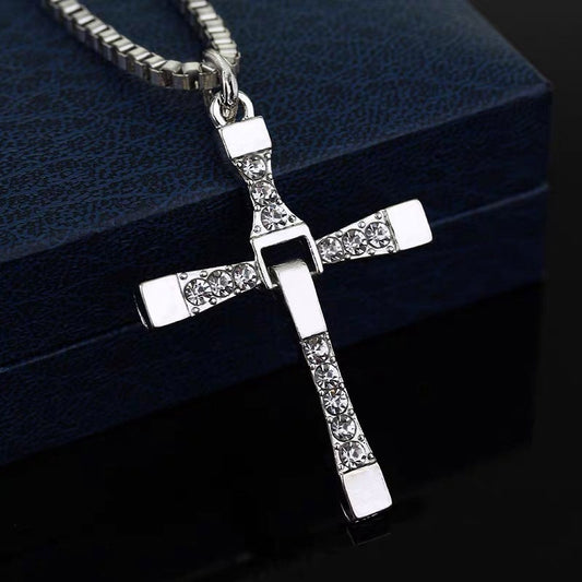 Cross-shape Necklace With Rhinestones For Woman