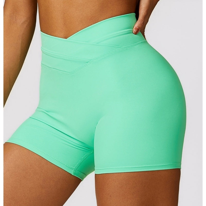 Skinny Hip Raise Yoga Shorts Brushed Cross High-waisted