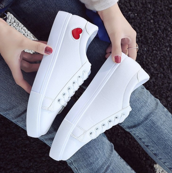 Breathable Cute Heart Flats Casual Shoes White Sneakers