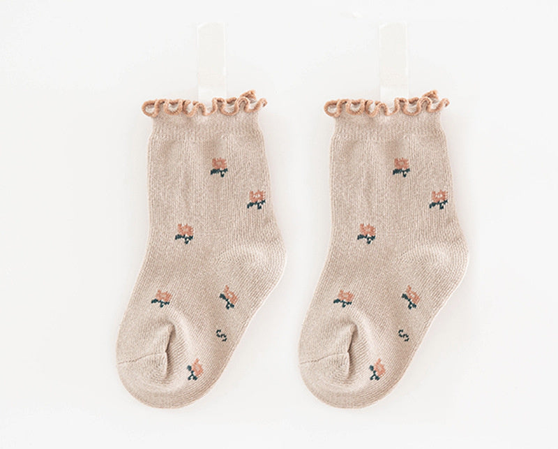 Children's Socks Cartoon Flower With Wooden Ears