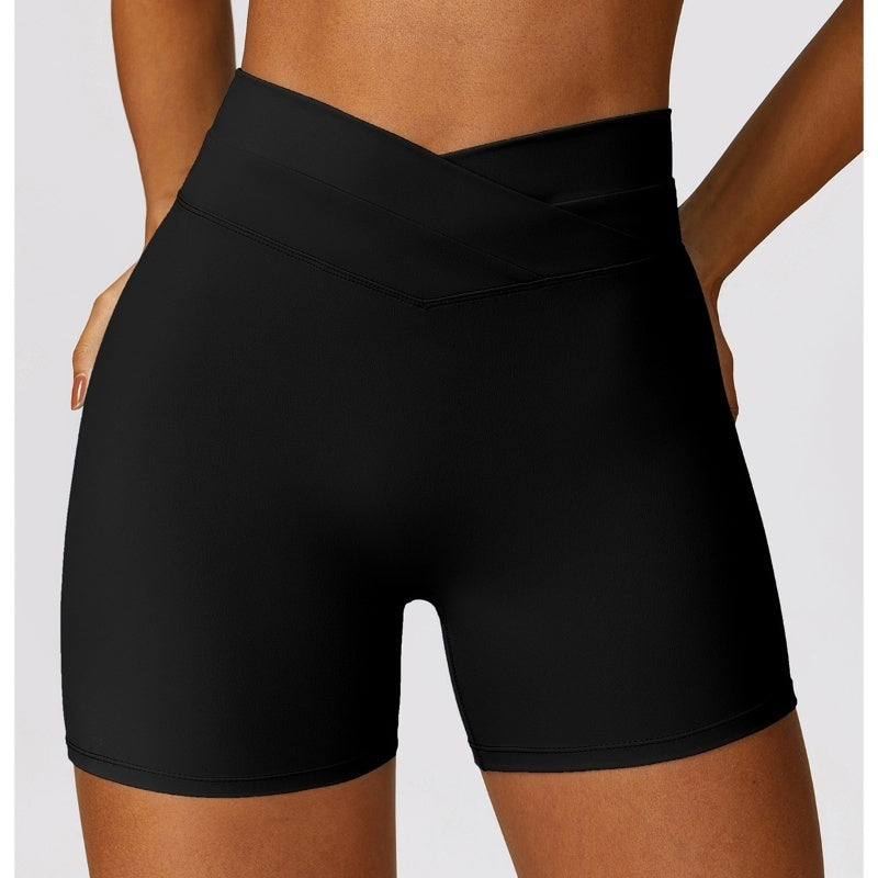 Skinny Hip Raise Yoga Shorts Brushed Cross High-waisted