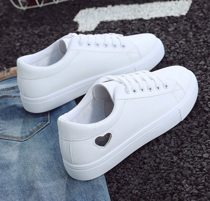 Breathable Cute Heart Flats Casual Shoes White Sneakers