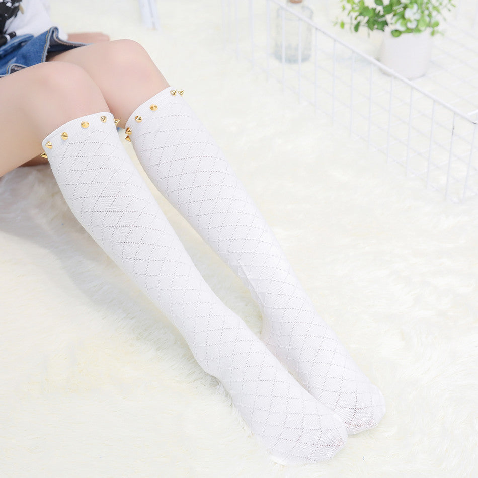 Combed Cotton Rivet Mesh Cotton Girls Socks