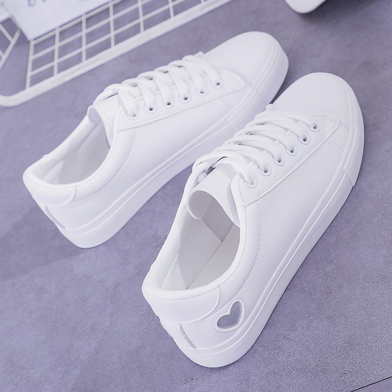 Breathable Cute Heart Flats Casual Shoes White Sneakers