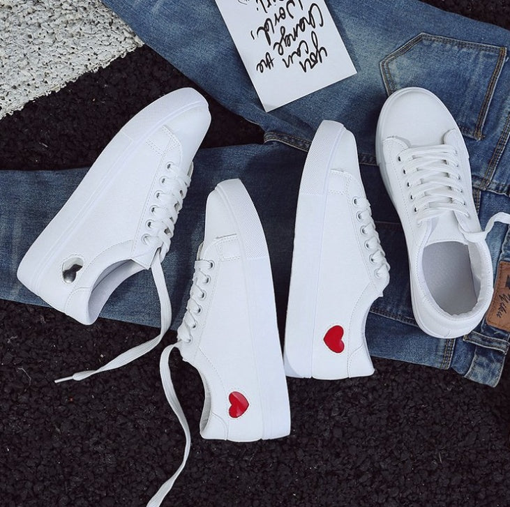 Breathable Cute Heart Flats Casual Shoes White Sneakers