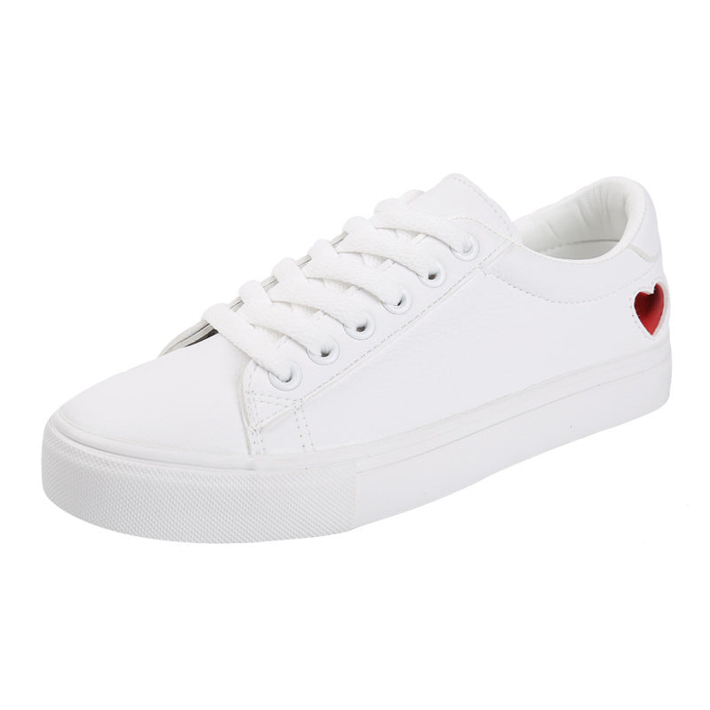 Breathable Cute Heart Flats Casual Shoes White Sneakers