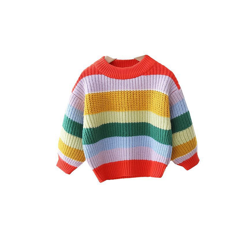 Loose And Idle Tops Girls' Striped Knitted Pullover