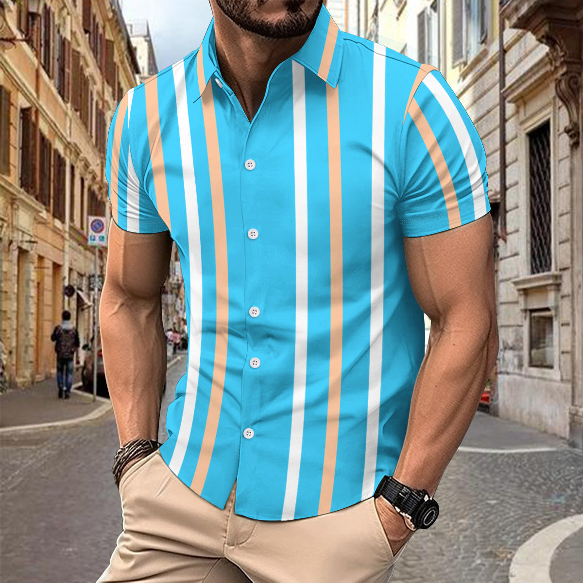 Casual Striped Printed Short Sleeve Shirt