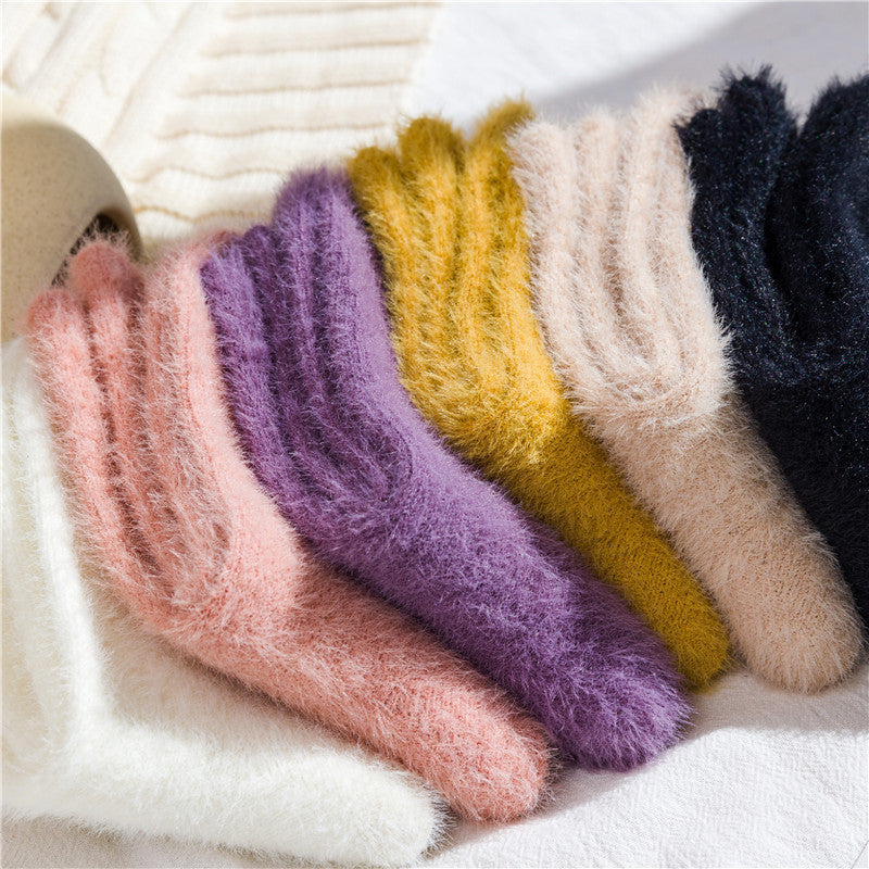 Mid-calf Warm Mink Fur Women's Socks