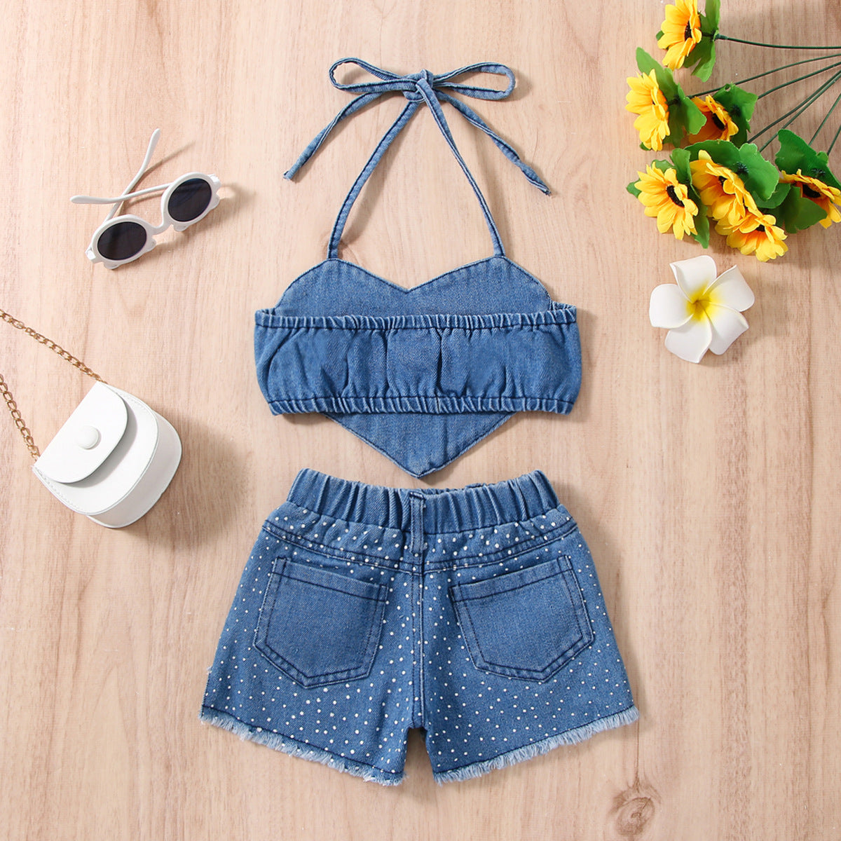 Girls' Tops Denim Shorts Suit