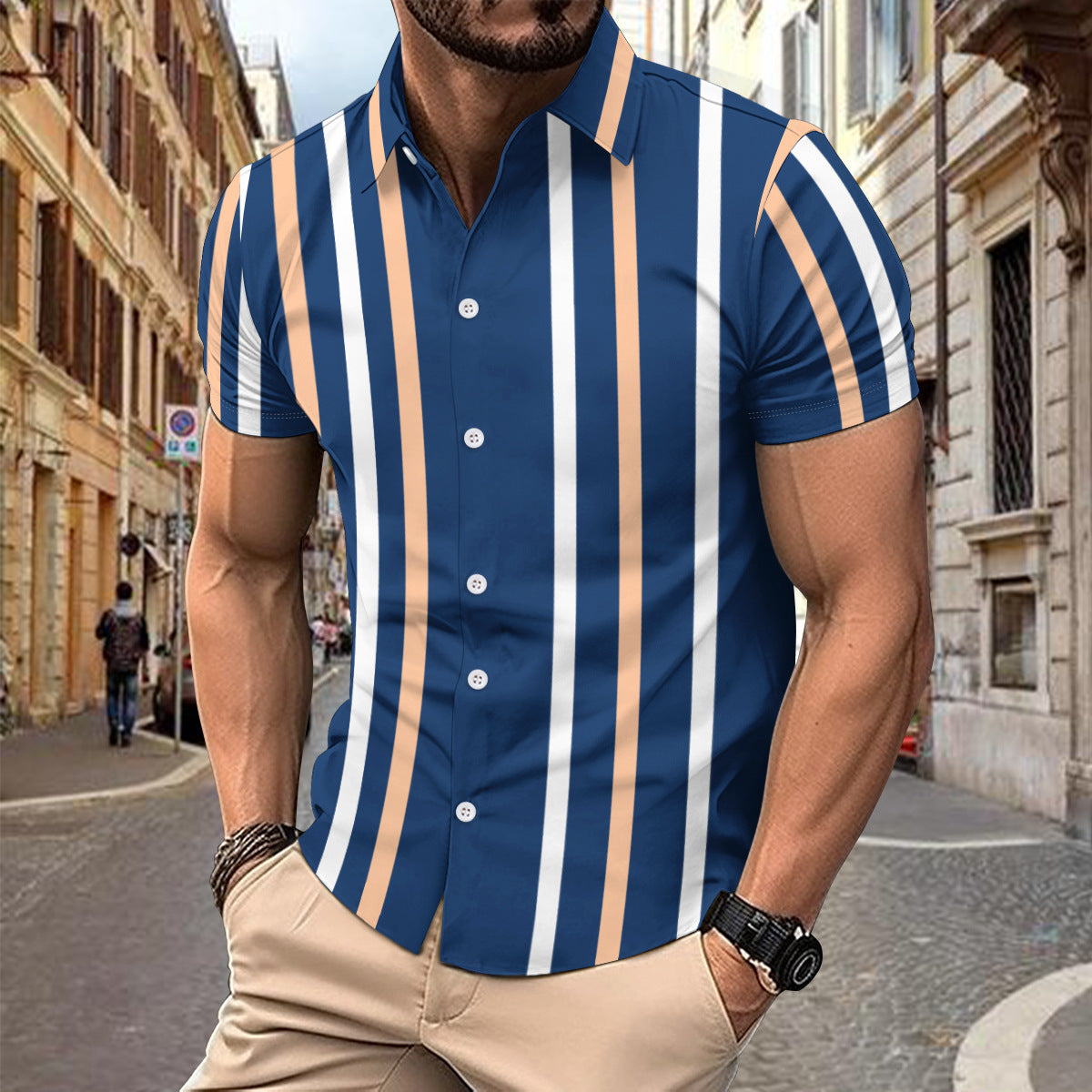 Casual Striped Printed Short Sleeve Shirt