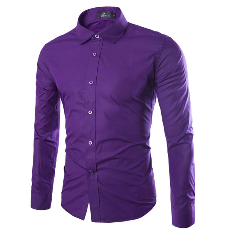 Candy Color Slim Fit Solid Color Casual Long Sleeves Shirt