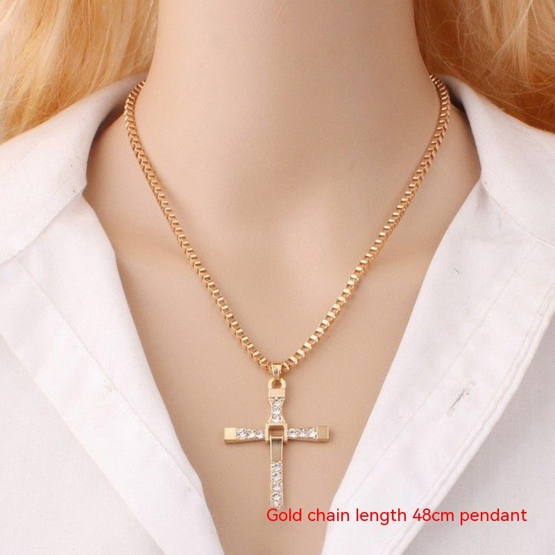 Cross-shape Necklace With Rhinestones For Woman