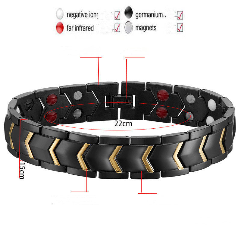 Stainless Steel Electroplated Black Gold Arrow Shape Double Row Magnet Domineering Boys Wide Bracelet