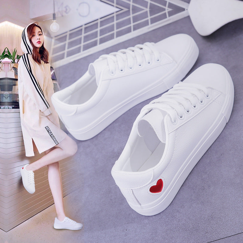 Breathable Cute Heart Flats Casual Shoes White Sneakers