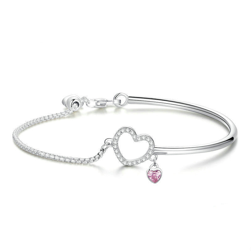 Jewelry Woman Heart Sterling Silver Fashion Ladies Silver Bracelet