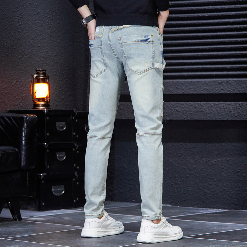 Men's Patchwork Contrast Color Casual Cloth Patch Jeans