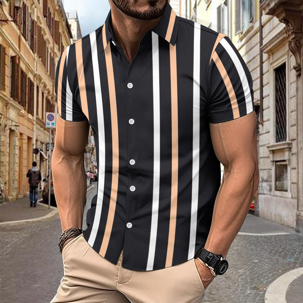 Casual Striped Printed Short Sleeve Shirt