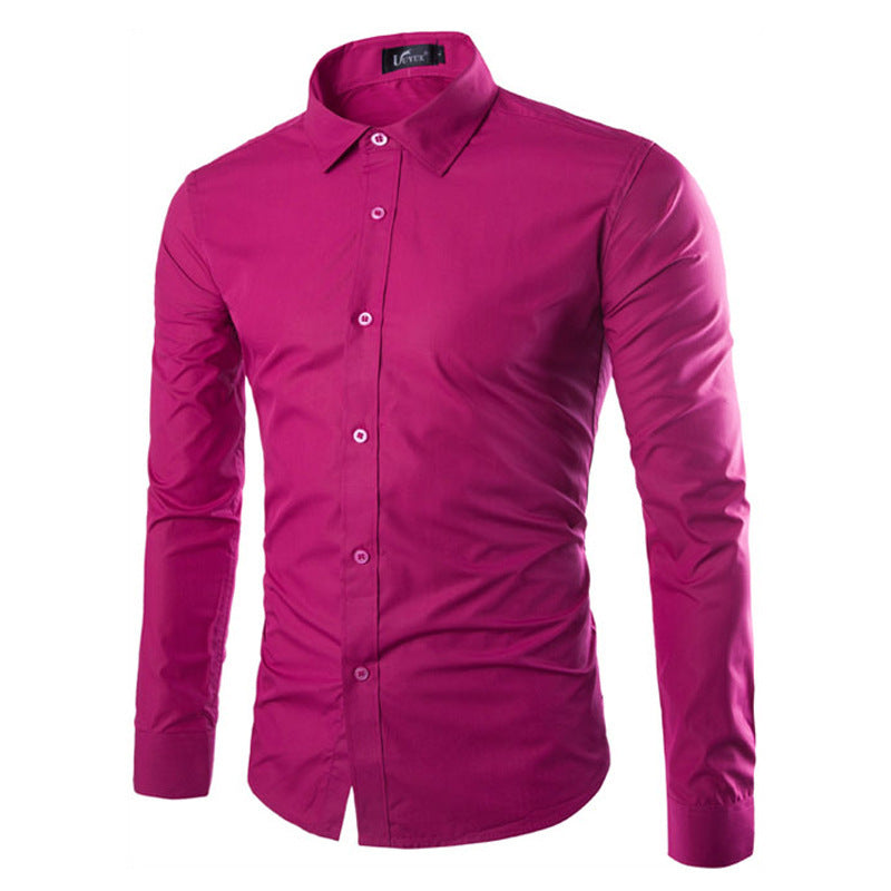 Candy Color Slim Fit Solid Color Casual Long Sleeves Shirt