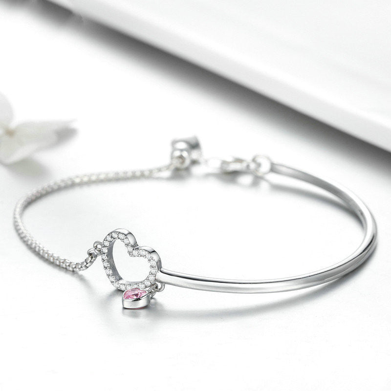 Jewelry Woman Heart Sterling Silver Fashion Ladies Silver Bracelet