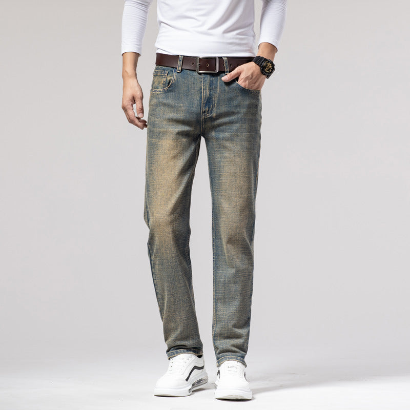 Men's Straight Stretch Slim Retro Men's Long Jeans