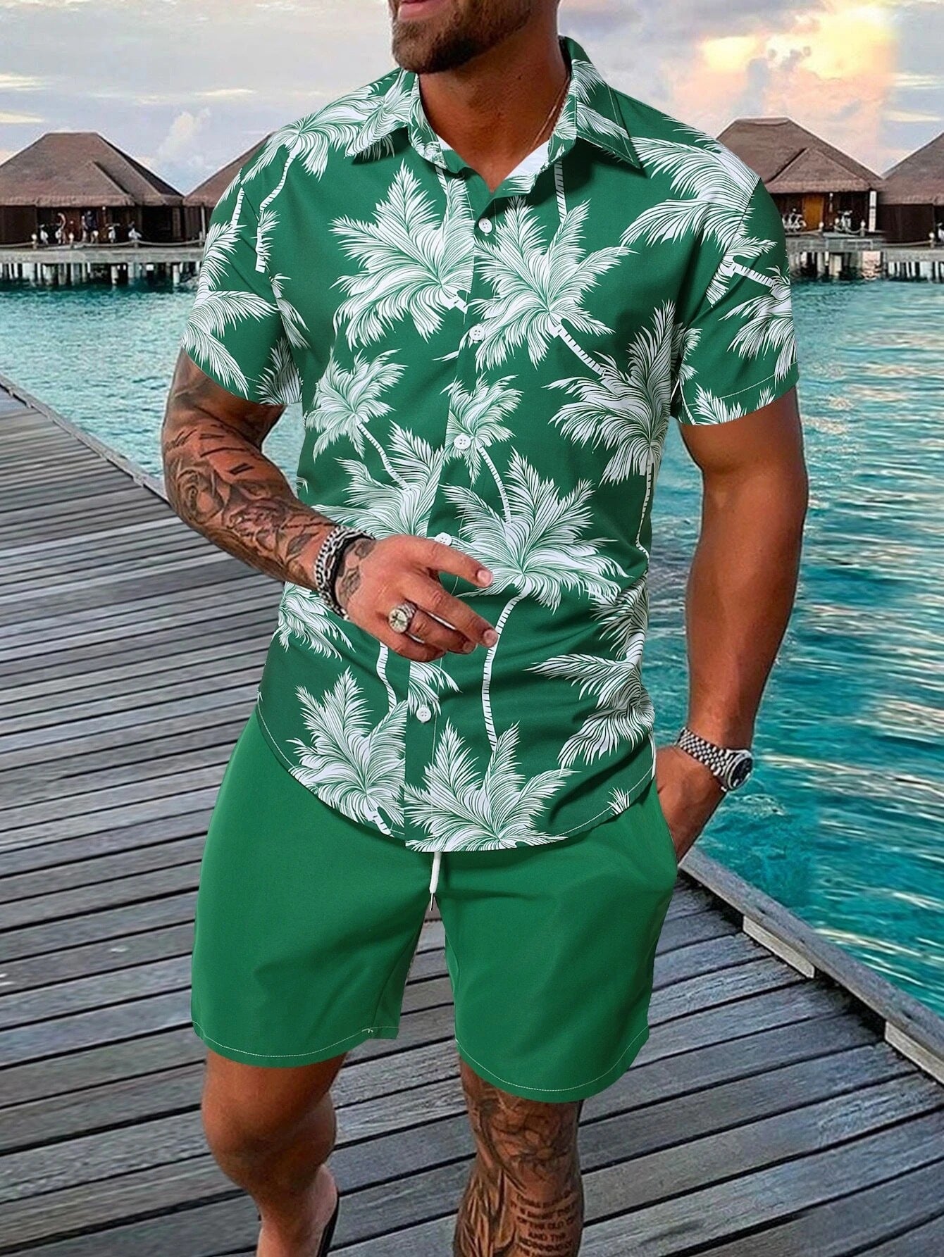 Men's 3D Printed Short-sleeved Shirt Beach Pants Suit