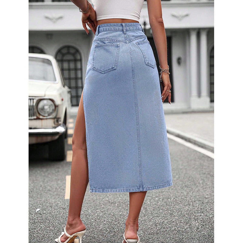 Women's High Waist Sheath Split Denim Skirt