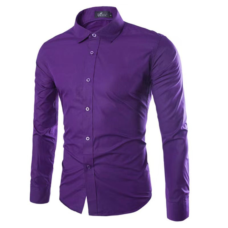 Casual Polo Collar Ironing Free Long Sleeves Shirt For Men