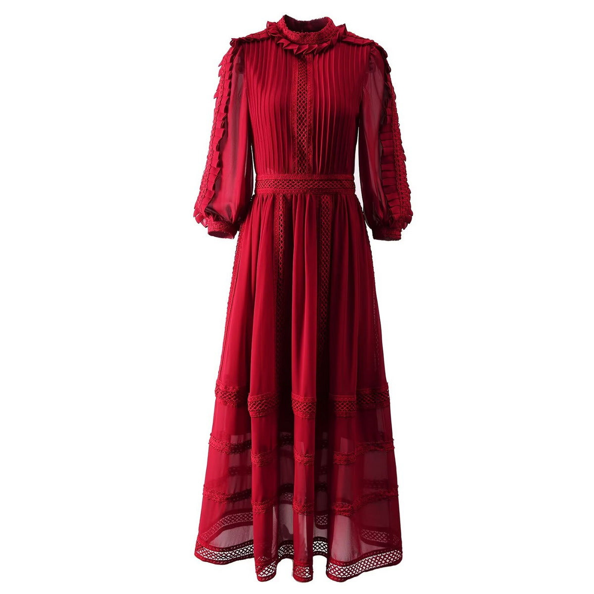 Folding Pleated Strip Heavy Industry Patchwork Long Dress