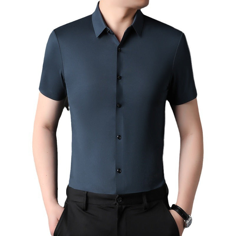 Men's Fashion Seamless Non-ironing Solid Color Anti-wrinkle Tencel Shirt