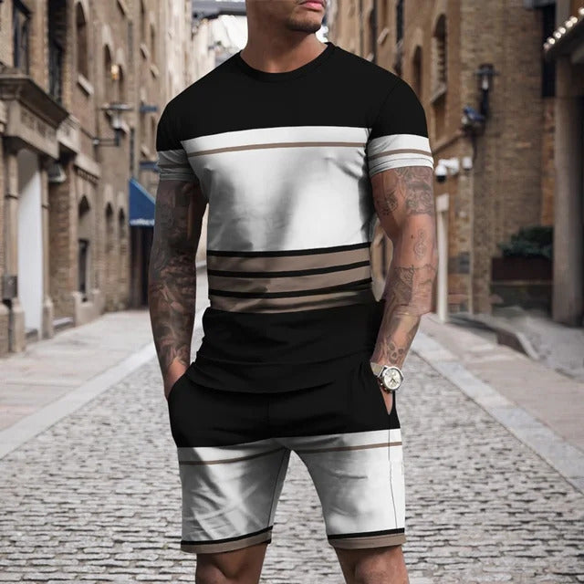 Short Sleeve Round Casual Multicolor Sportswear Men Suit