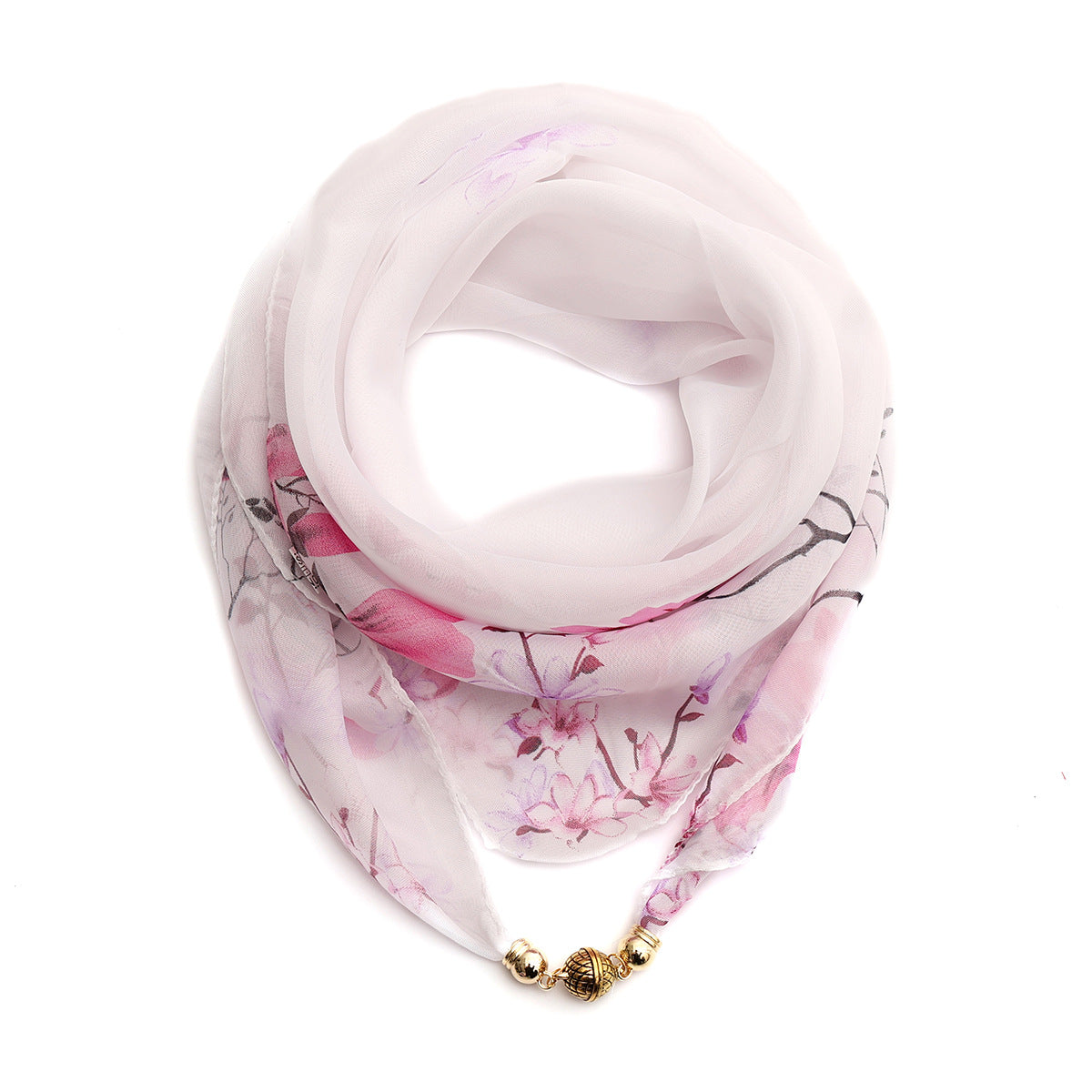 Women's Scarf Golden Ball Floral Chiffon