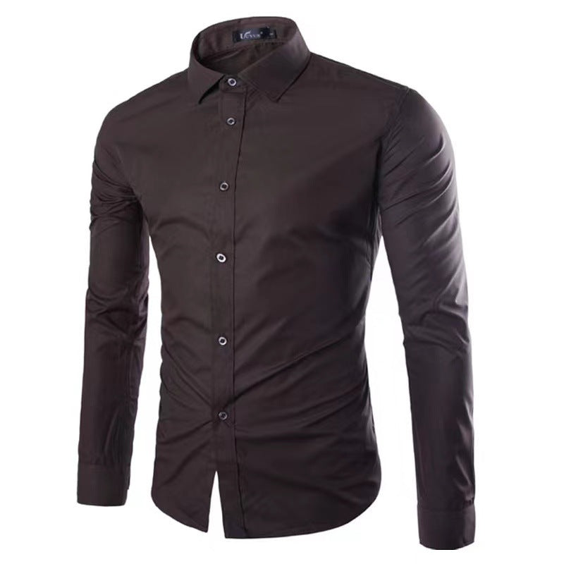 Casual Polo Collar Ironing Free Long Sleeves Shirt For Men